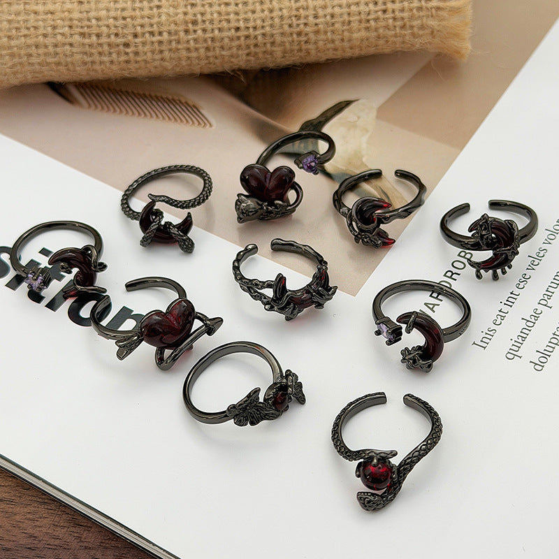 Love Heart Thorns Open Niche Trendy Cool Neutral Twin Index Ring