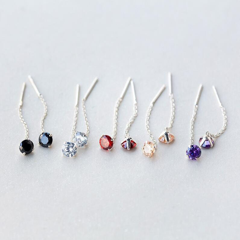 Women's Sier Zircon Fashion Simple Long Tassel Stud Earrings