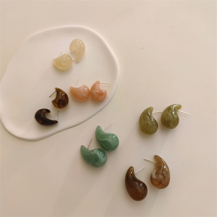 Colorful Water Drop Acrylic Simple Stylish High-grade Temperament Sier Ear Earrings