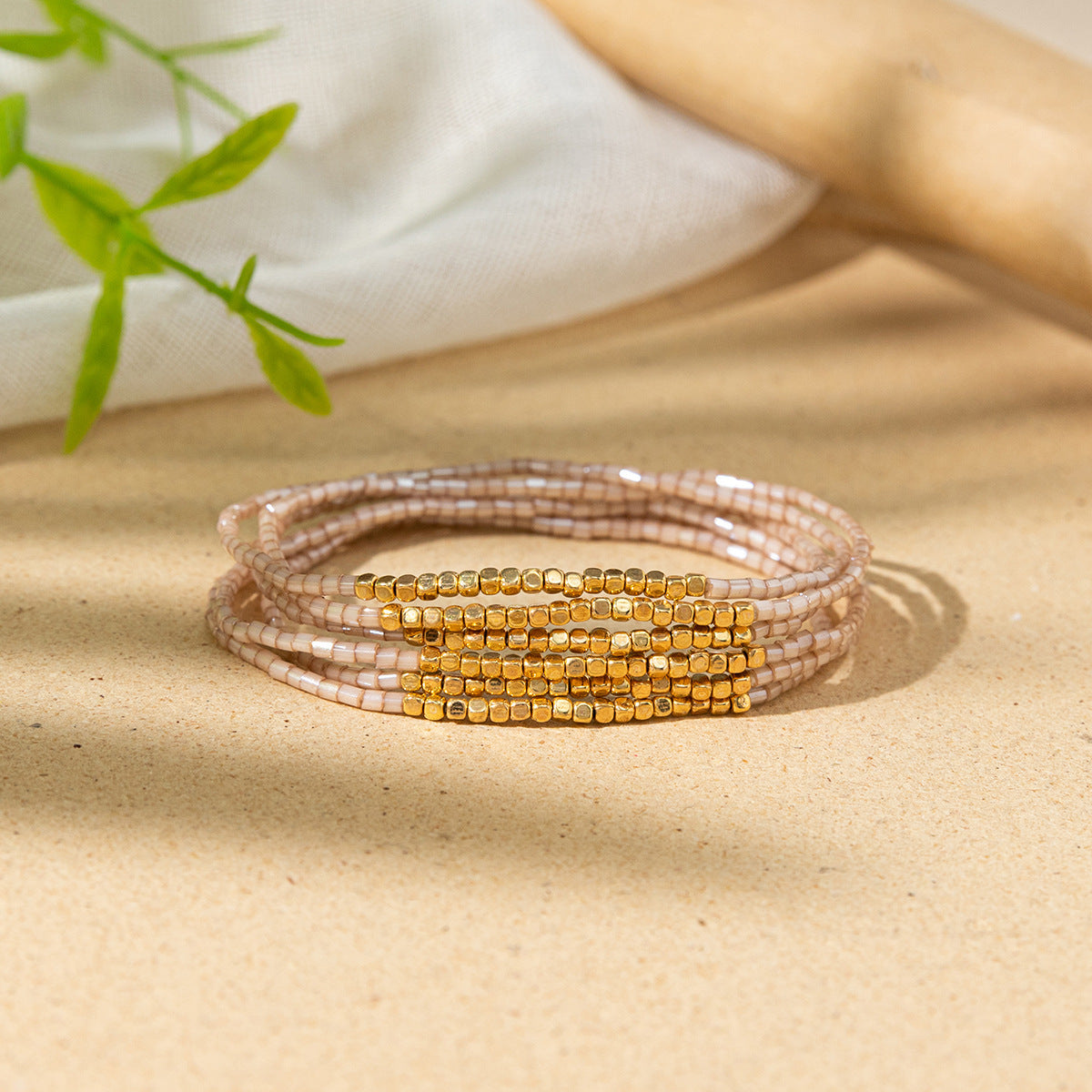 Women's Bohemian Vacation Style Twin Design Sense Glass Beads Stretch Bracelet