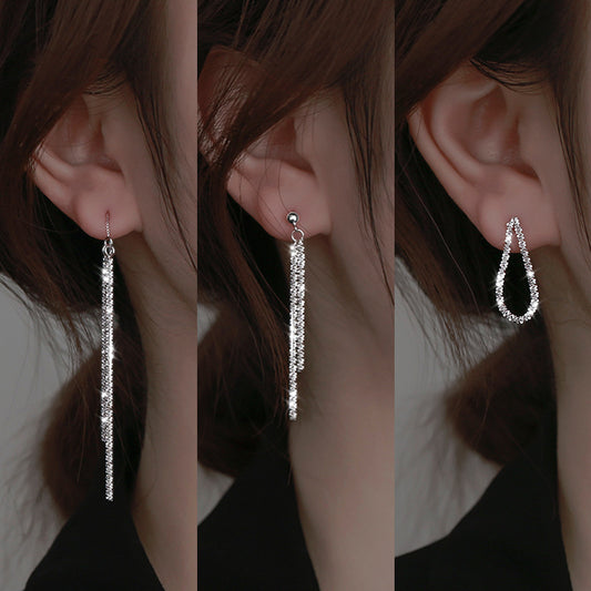 Women's Sky Fashionable Face Slimming Long Korean Style Elegant Flash Earrings