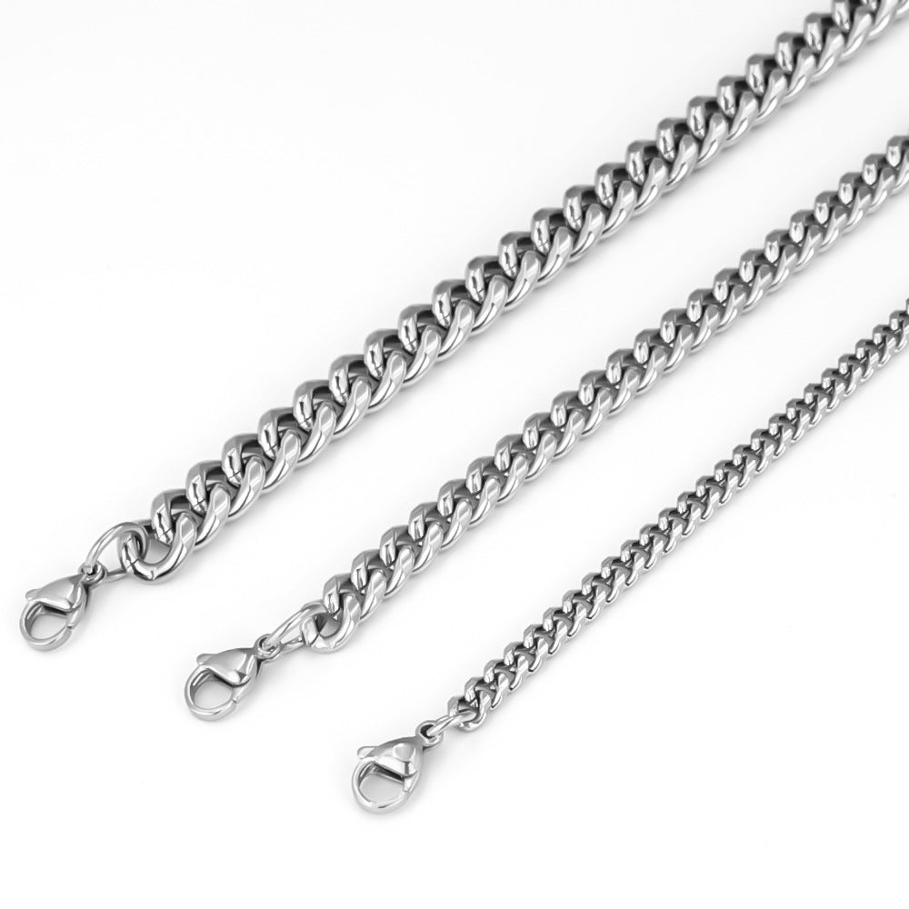 Men's Titanium Steel Cuban Round Grinding Chain Encrypted Stainless Metal Necklaces