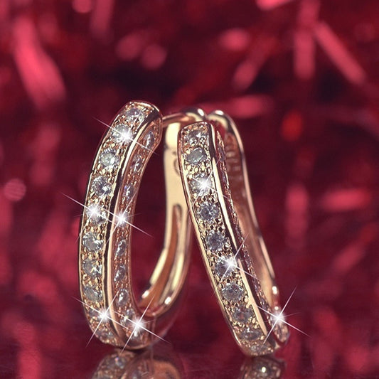 Fashion Three-sided Diamond Full Rhinestone Ear Earrings