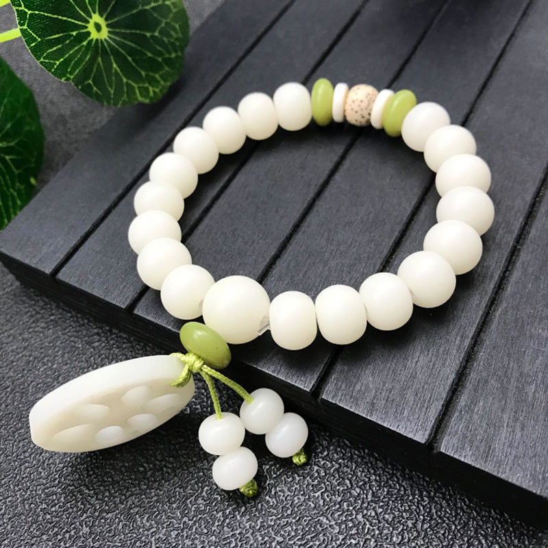 Style White Jade Bodhi Root Original Ecology Seed Buddha Beads Bracelet