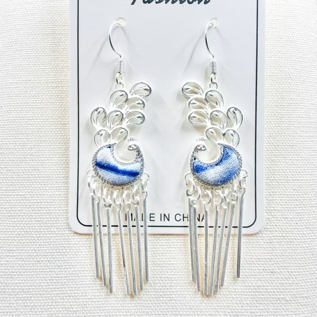 Sier Embroidered Handmade Blue Dyed Butterfly Rings