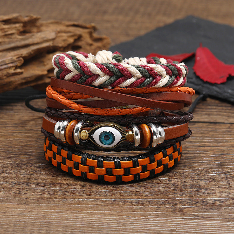 Personalized Woven Bohemian Leather Combination Eye Bracelets