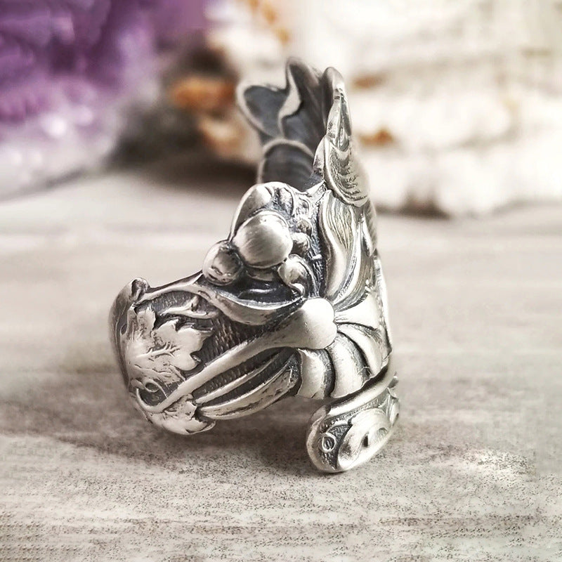Women's Opening Lily Texture Pattern Flower Female Rings
