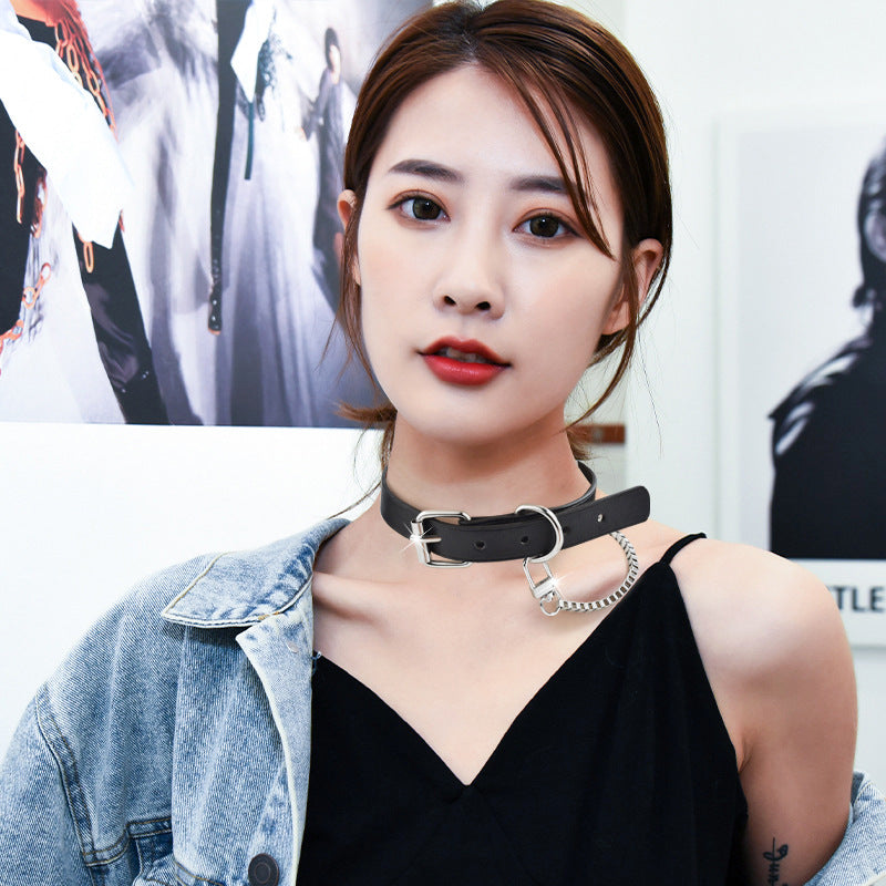 Women's Punk Box Chain Titanium Steel Rock First Layer Collar