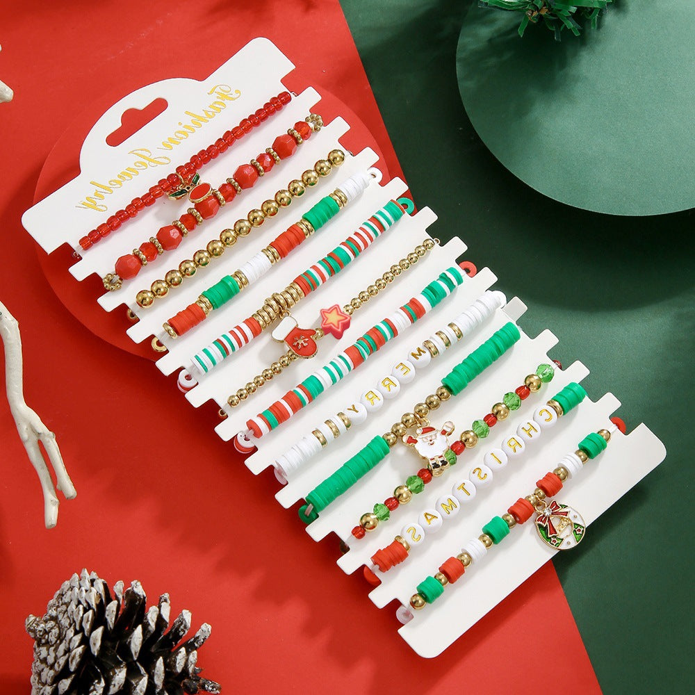 Christmas Pearl Mixed Snowman Tree Suit Bracelets