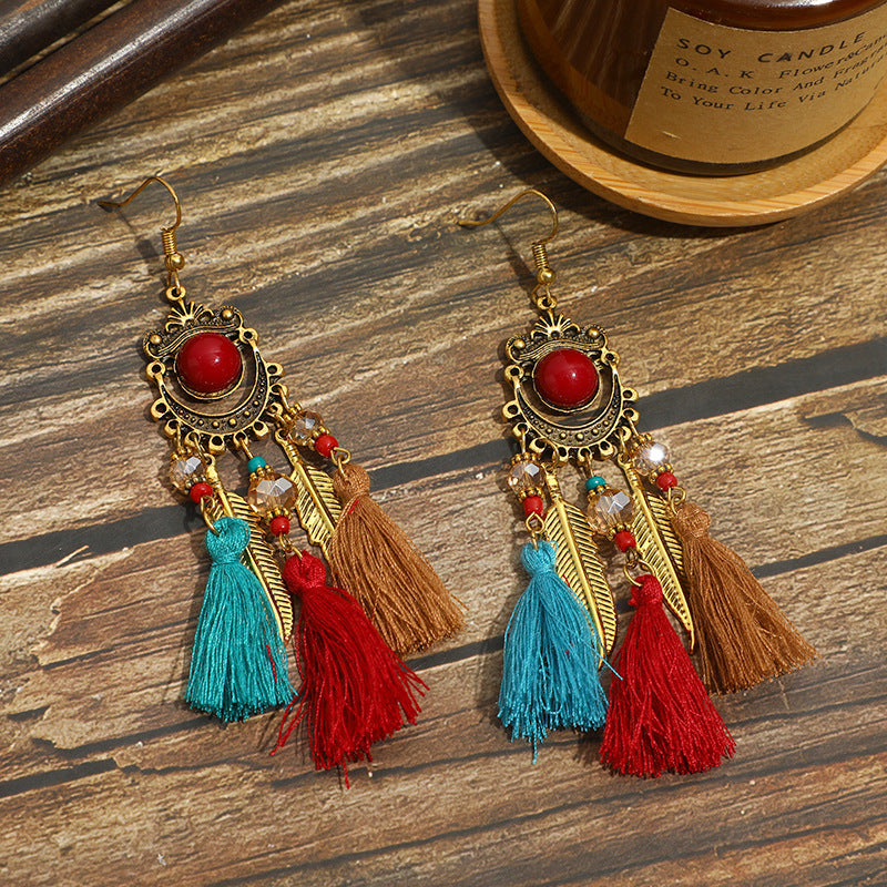 Women's Retro Long Tassel Ear Hook Antique Earrings