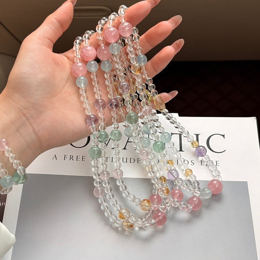 Natural Rainbow Crystal White Pink Aquamarine Bracelets