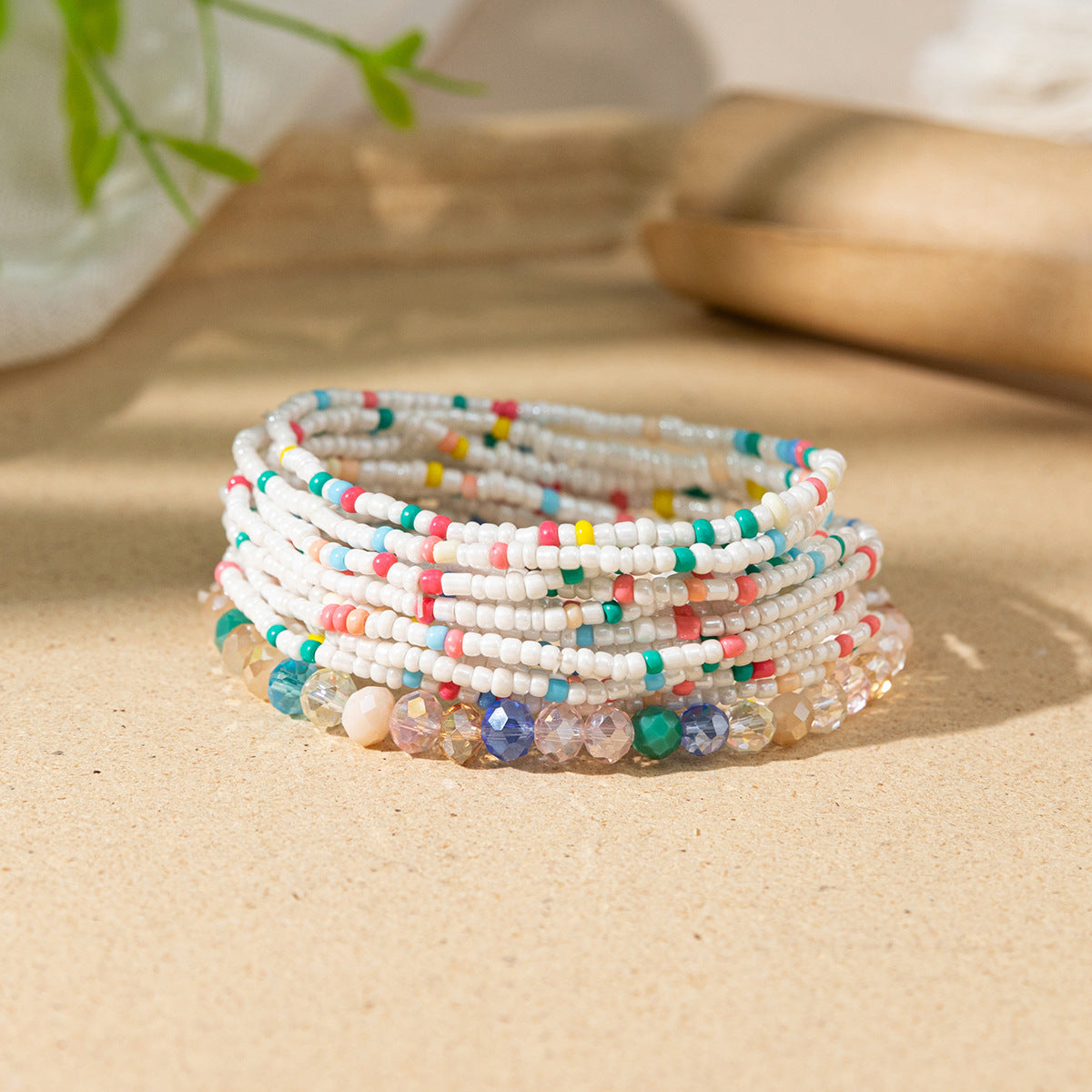 Women's Bohemian Vacation Style Twin Design Sense Glass Beads Stretch Bracelet