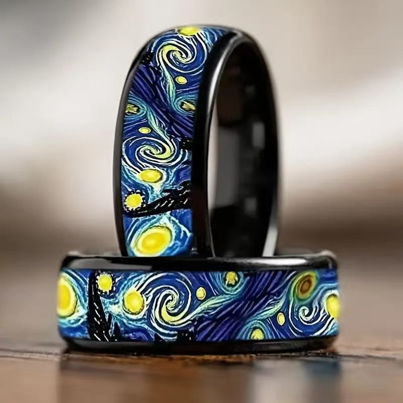 Van Gogh Starry Night Stainless Steel Luxury Elegant Stylish Ring