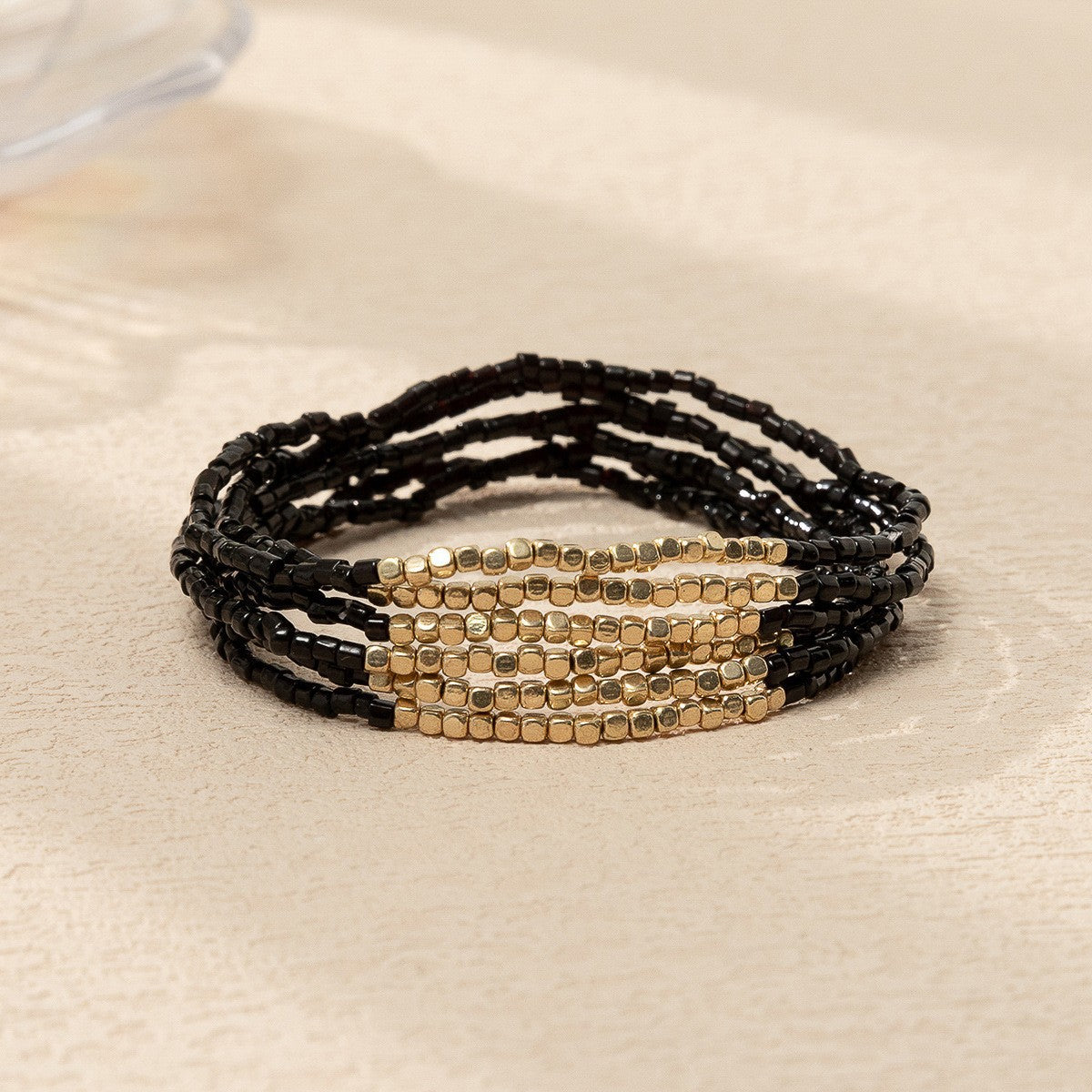 Women's Bohemian Vacation Style Twin Design Sense Glass Beads Stretch Bracelet