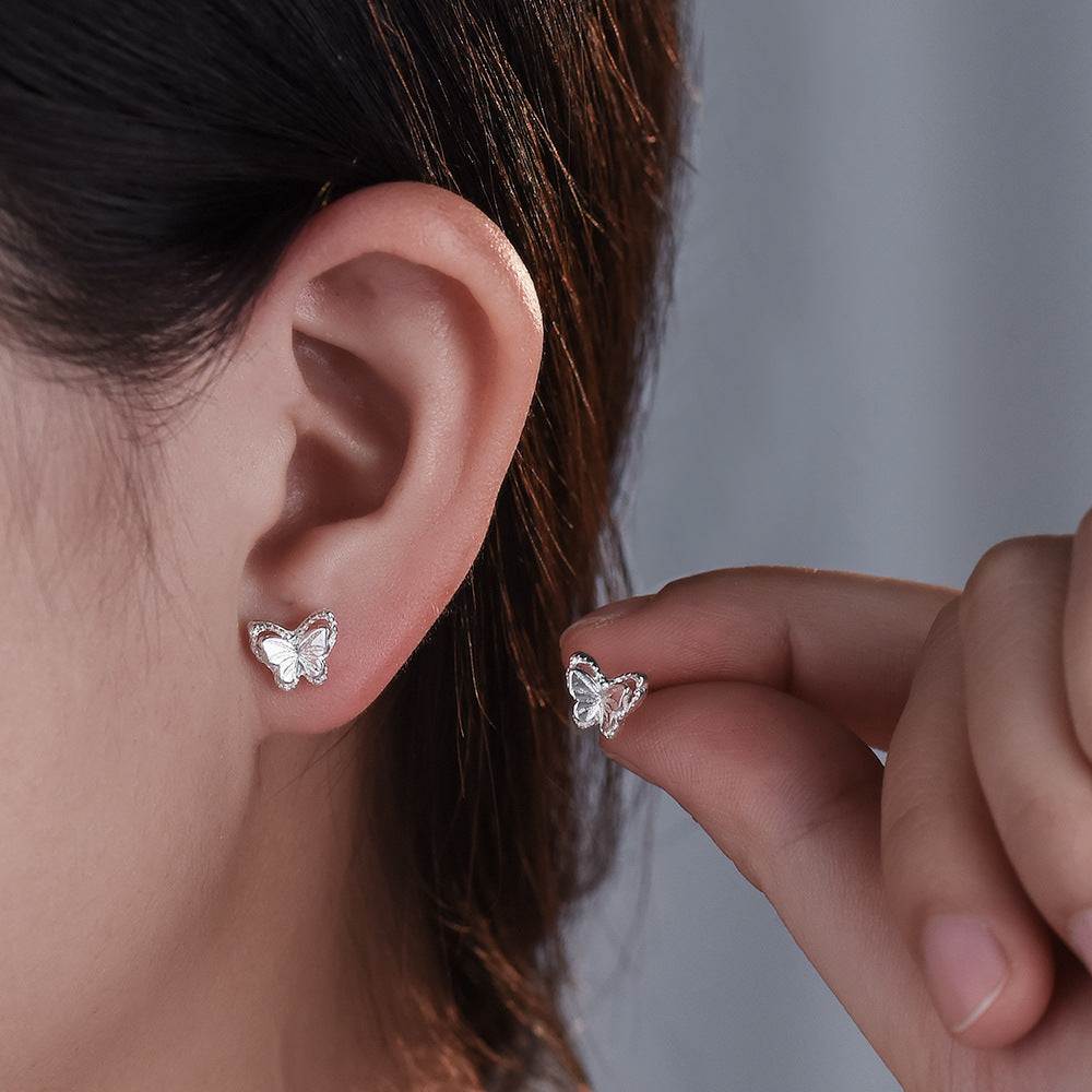 Women's Butterfly Sier-plated Elegant Design High-grade Earrings