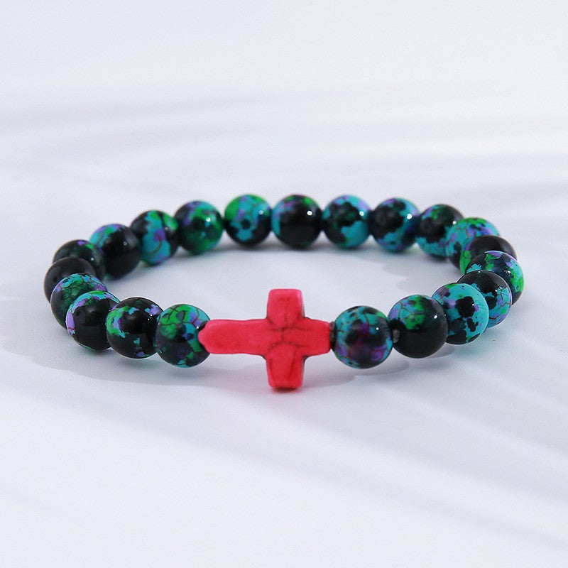 Women's Hand Cross Color Wooden Bead Beaded Bracelet