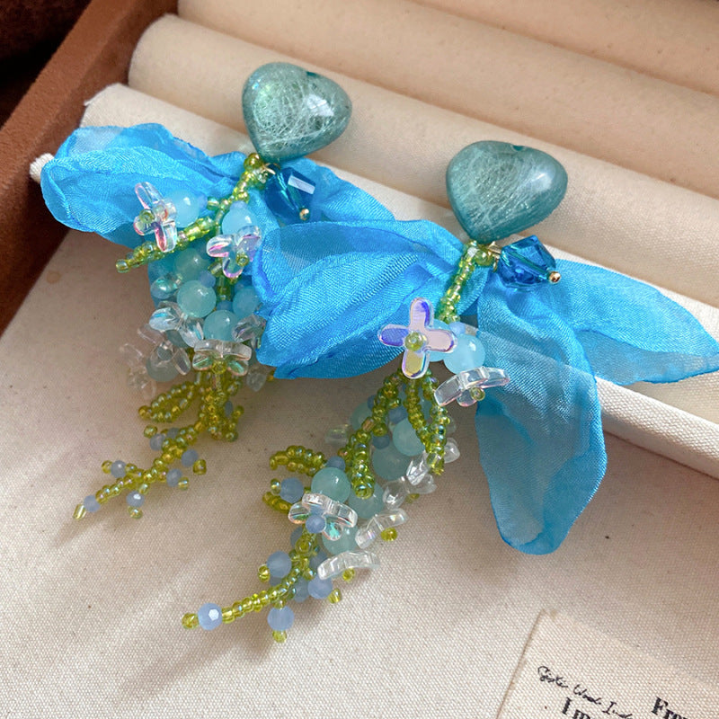 Women's Bead Flower Tassel Light Luxury High-grade Vacation Style Earrings