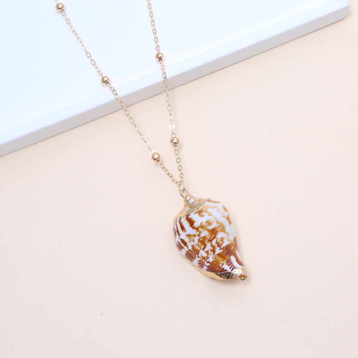 Ball Bead Chain Natural Shell Electroplated Necklace