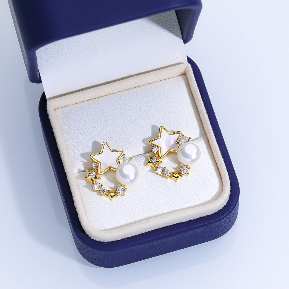 Freshwater Pearl Ear Sier Needle Light Luxury High-grade Fritillary Earrings