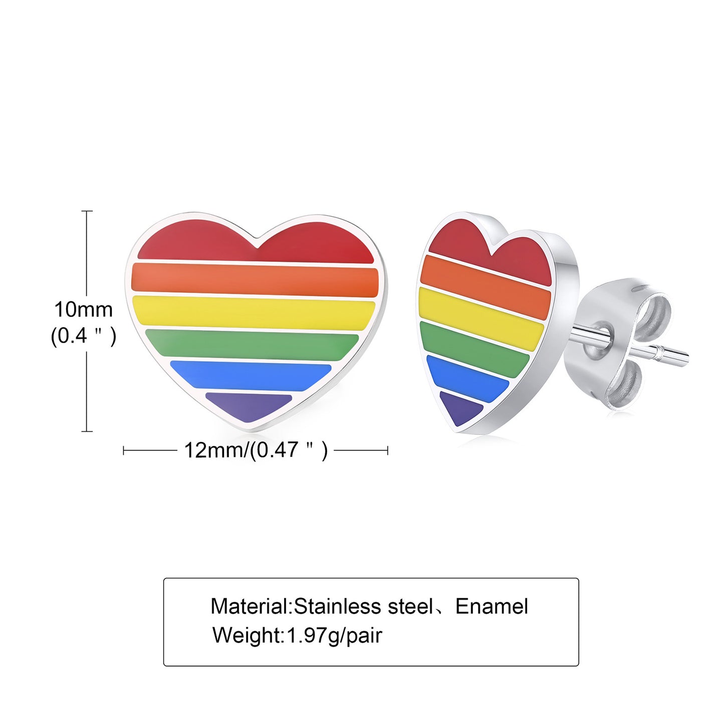 Stainless Steel Epoxy Heart Shaped Love Stud Earrings