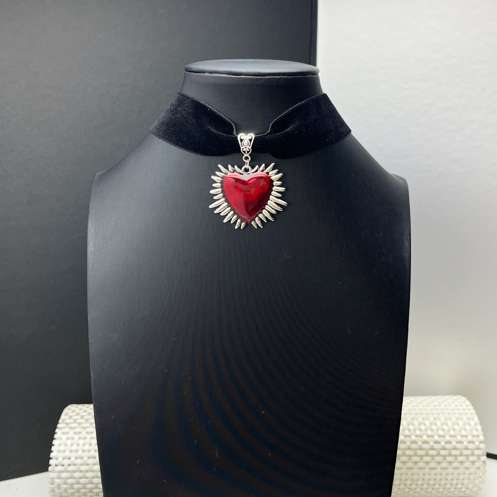 Dark Goth Punk Thorn Red Love Veet Vintage Distressed Style Collar