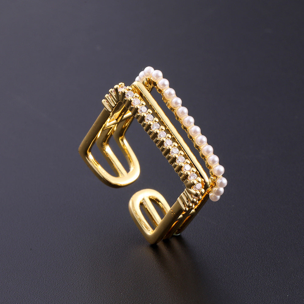 Women's Copper Zircon Electroplated Real Gold Open Index Ring