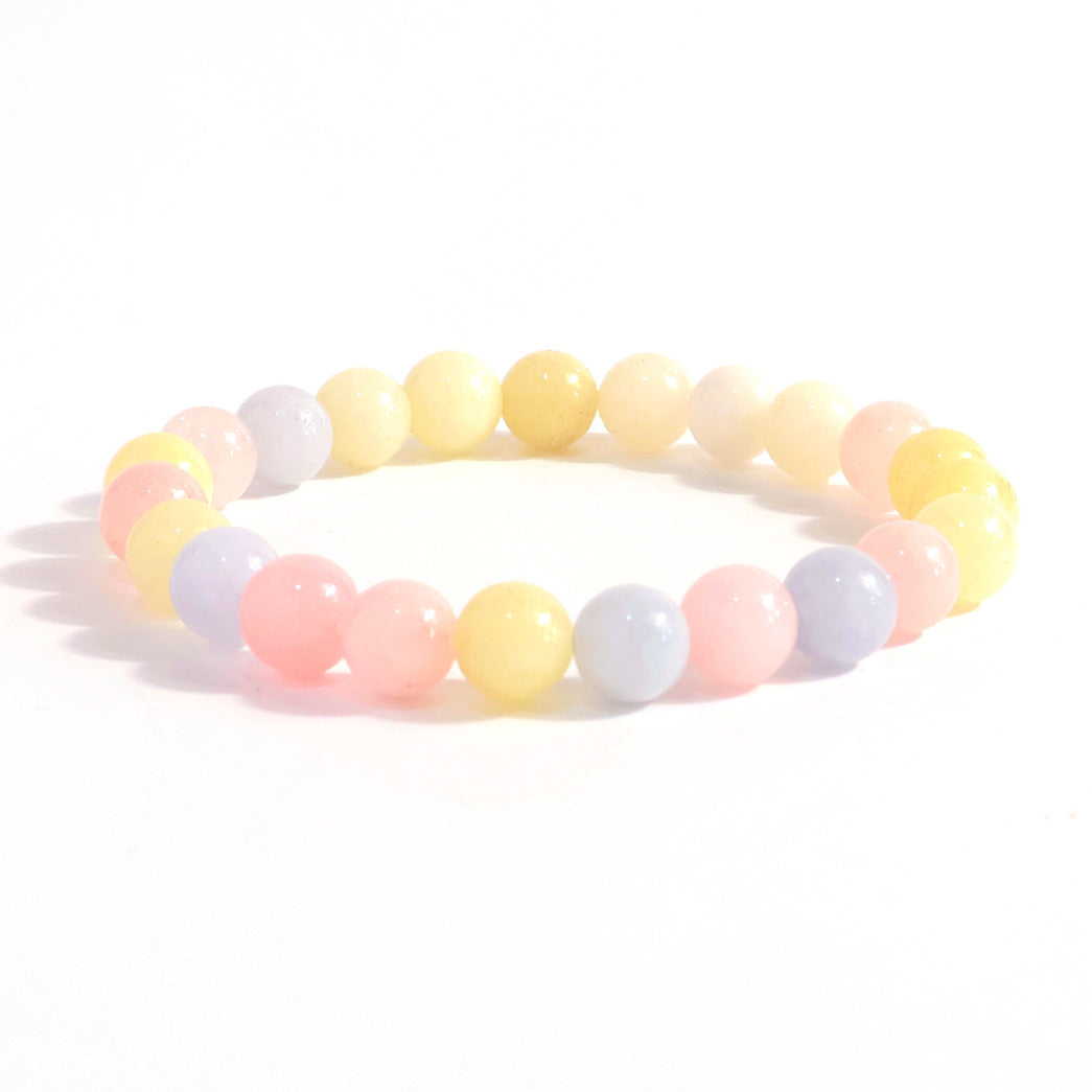 Natural Stone Beaded Stretch Agate Round Beads Turquoise Pink Bracelet