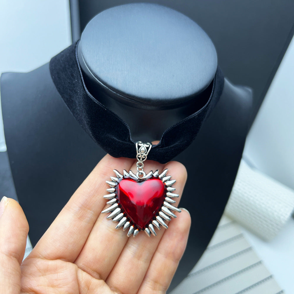 Dark Goth Punk Thorn Red Love Veet Vintage Distressed Style Collar