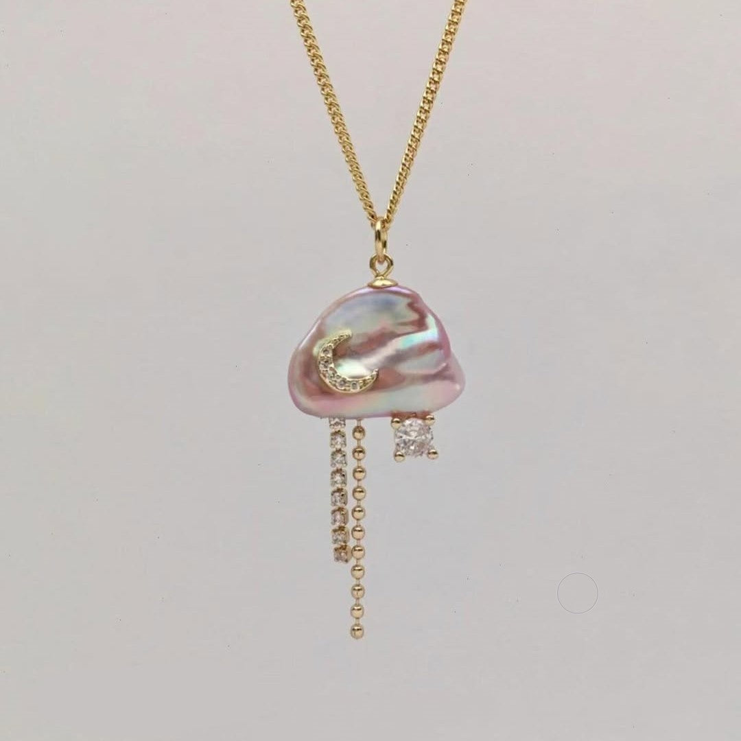 Natural Baroque Pearl Moon Star Diamond Necklaces