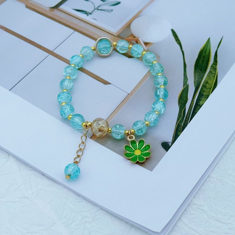 Camellia Little Daisy Crystal Girlfriends Color Glass Chipping Bracelet