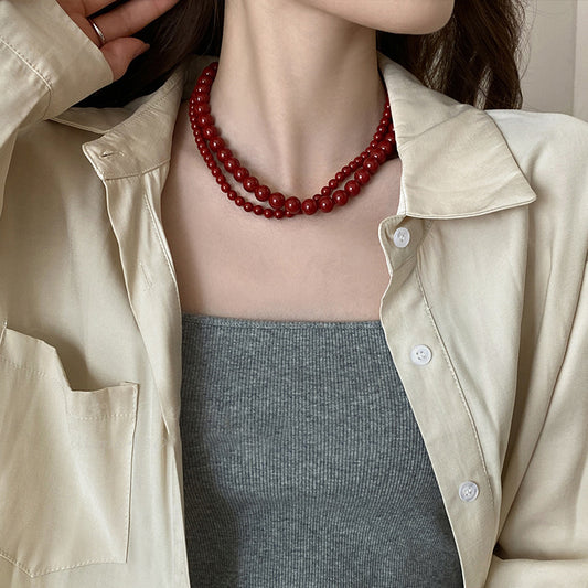Women's Glass Bead Beaded French Retro Affordable Luxury Temperament Clavicle Necklaces