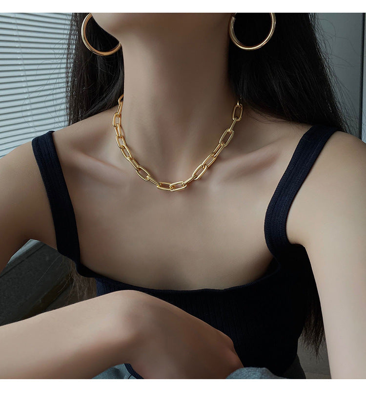 Women's Thick Chain Fashionable Light Luxury Minority Golden Decoration Clavicle Necklaces