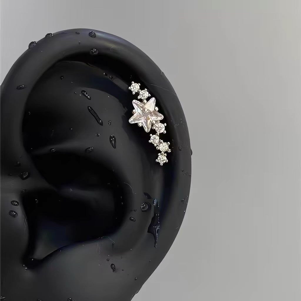 Bunch Of Meteor Zircon Ear Bone Asymmetric Five-pointed Star Screw Earrings