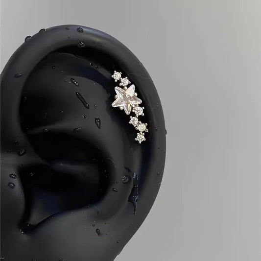 Bunch Of Meteor Zircon Ear Bone Asymmetric Five-pointed Star Screw Earrings