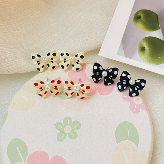 Gentle Temperament Polka Dot Bow Female Earrings