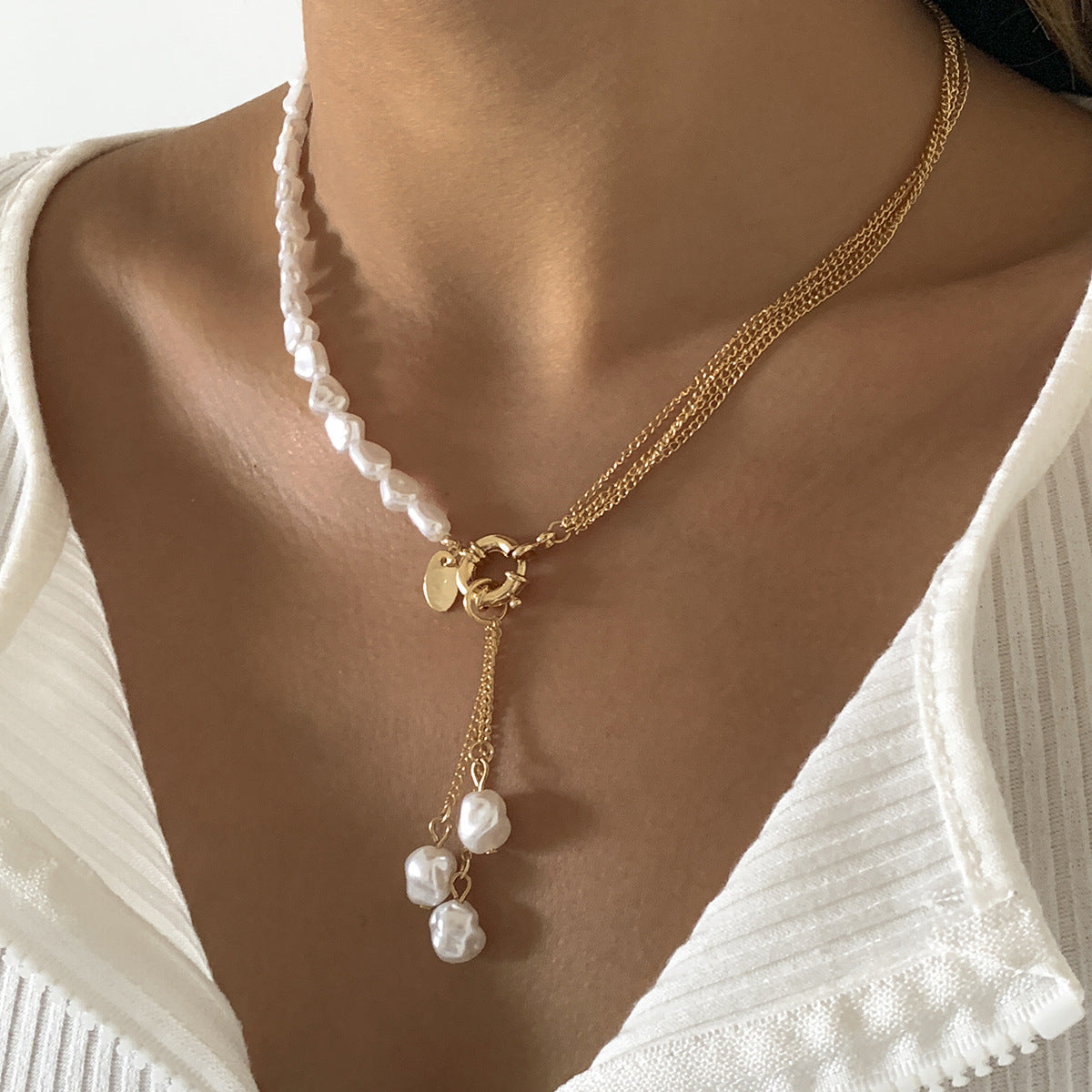 Shaped Pearl Tassel Simple Graceful Geometric Necklaces