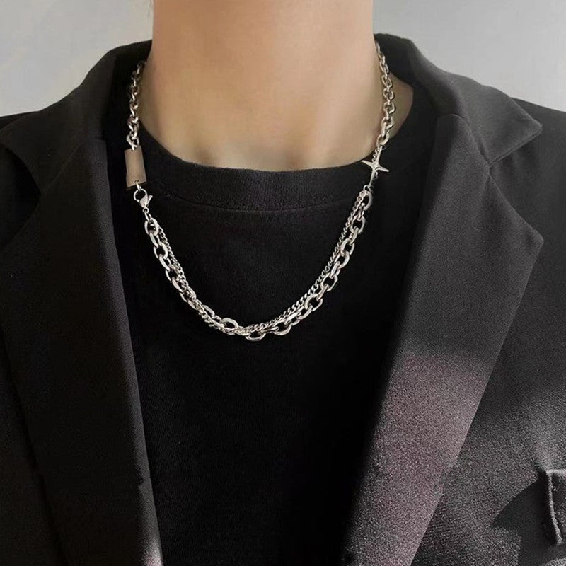 Women's & Men's Brick Metal Clavicle Hip Hop Double Layer Twin Cuban Necklace