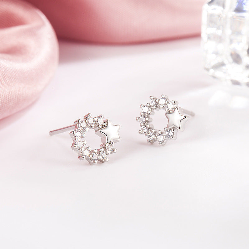 Style Saturn Colored Loving Heart Asymmetric Design Female Sweet Exquisite Stud Earrings