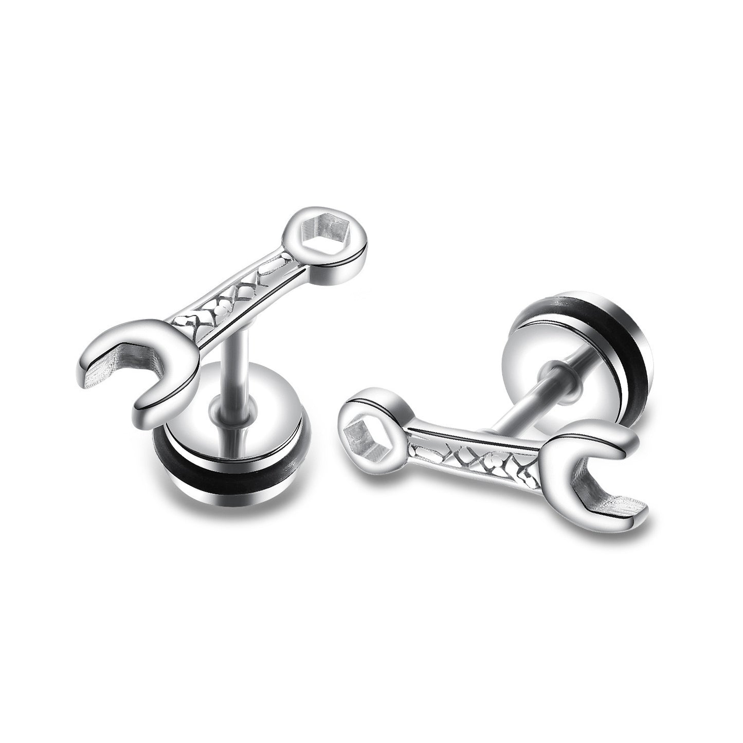 Men's Personality Female Rock Gothic Wrench Tool Design Titanium Steel Casting Earrings