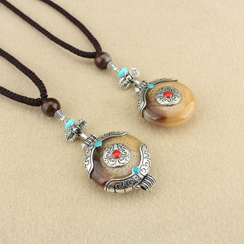 Women's & Men's Ethnic Style Tibetan Ping An Fu Long Water Drop Sweater Necklace