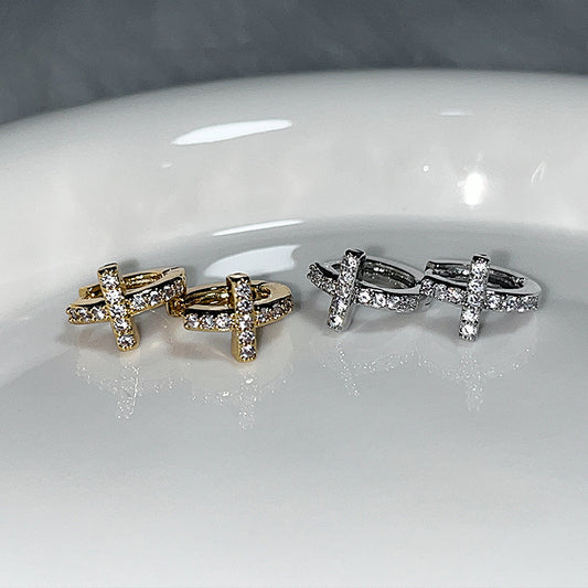 Super Flash Diamond Cross Ear Clip Earrings