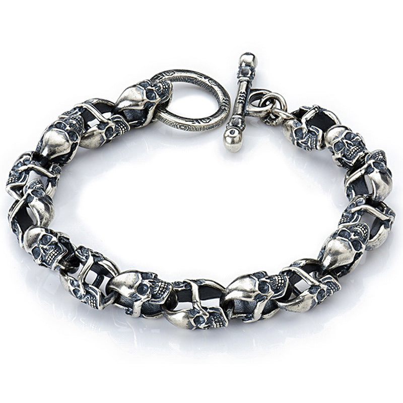 Men's Skull Punk Retro Street Hipster Glossy Release Buckle Bracelet