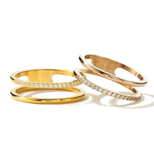 Women's Micro Inlaid Zircon Row Diamond Titanium Steel Rose Gold Rings