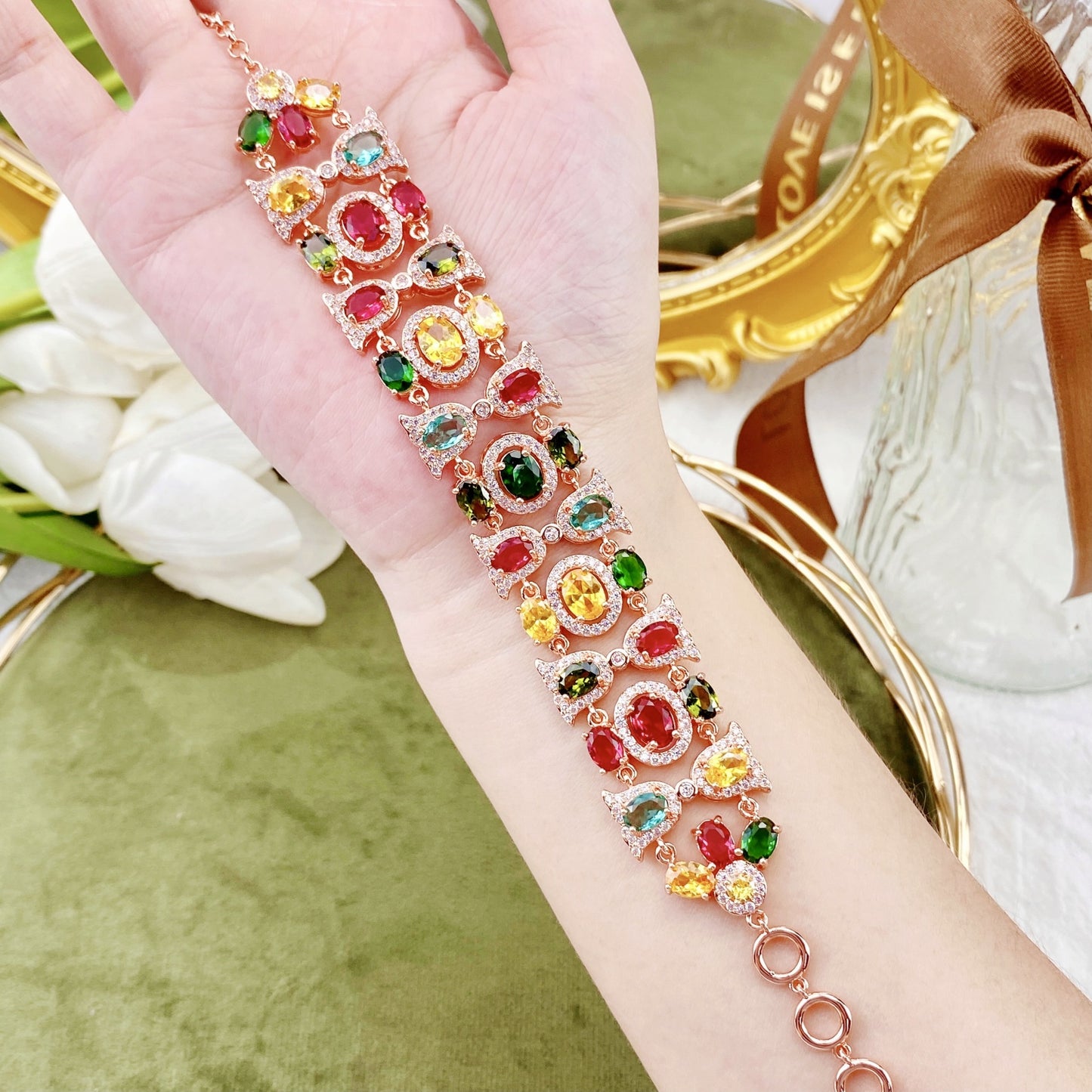 Imitation Natural Tourmaline Diamond Candy Color Jewelry Set