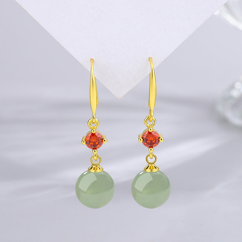 Jade Jasper Female Red Zircon Chalcedony Gem Ear Earrings