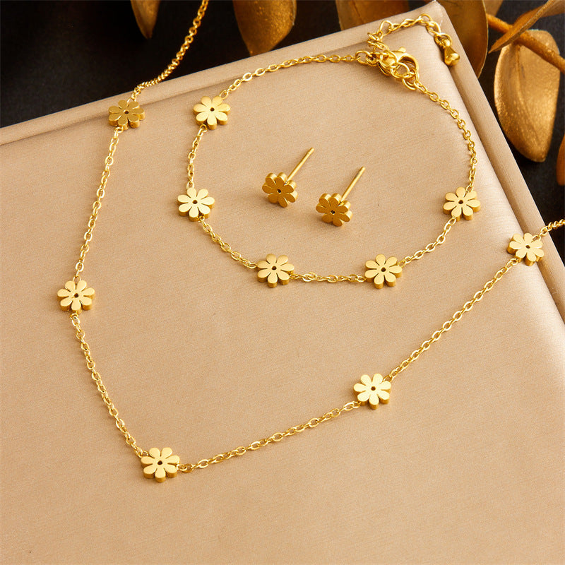 Exquisite Gold-plated Stainless Steel Love Pearl Flower Butterfly Jewelry Set