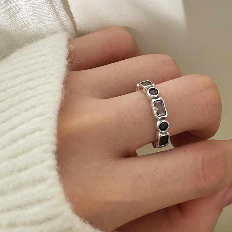 Women's Crystals Simple Niche Personality Affordable Luxury Zircon Retro Distressed Rings