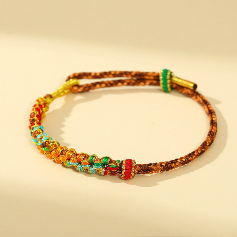 Women's & Men's Tibetan Style Five Gods Of Wealth Carrying Strap Hand-woven Peach Bracelets