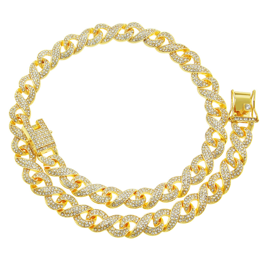 Men's Full Diamond Chain Cuban Twist Knot Personality Hip Hop Necklace