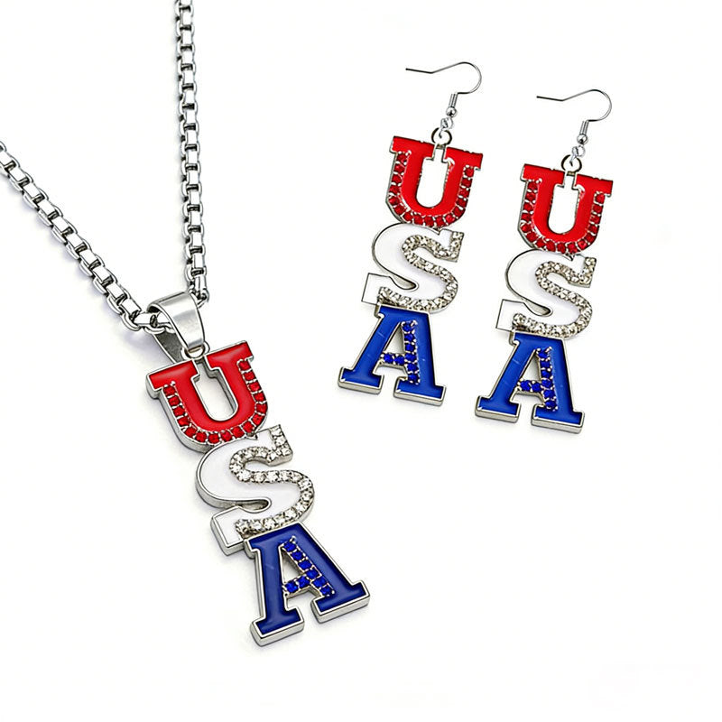 Women's & Men's Independence Day Flag White Red Striped Jewelry Set